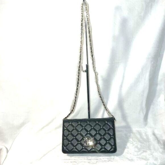 Badgley Mischka Black Diamond Quilted Crossbody Bag with Chain Strap - Picture 2 of 11